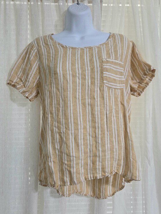 Christian Siriano Tops - ✨️3 FOR $25 Striped Short-Sleeve Linen Blend Top in Yellow and White